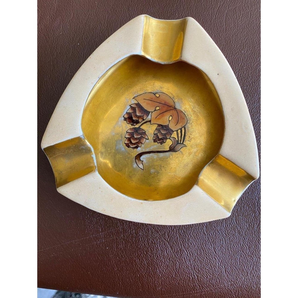 Ashtray Vintage Tray Prov Sace E S Germany Painted Pinecone Leaf Gold